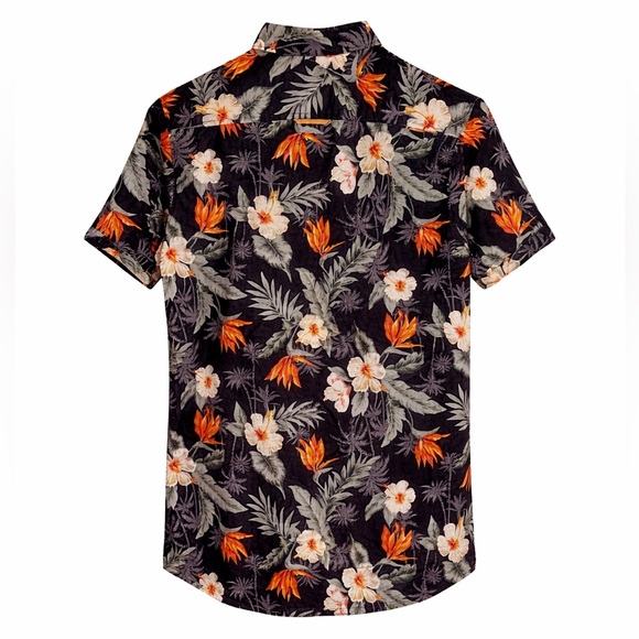 7Diamonds Tropical Floral Shirt Mens Medium Black Hawaiian Button Up Cotton - Picture 2 of 9